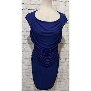 Connected Petite Womens Blue Rouched Gathered Waist Dress Size 12P